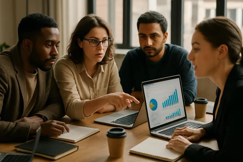 Analyst reviewing AI Visibility Trends dashboard on a laptop