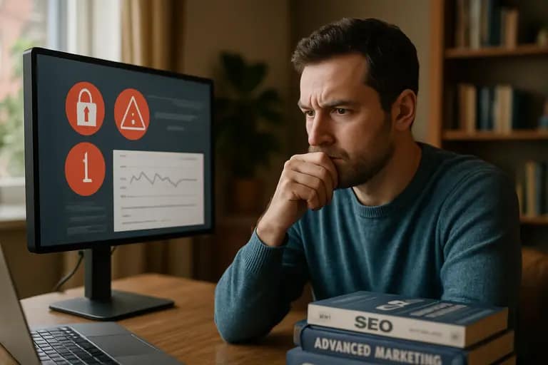 Editor reviewing analytics notes before approving SEO changes