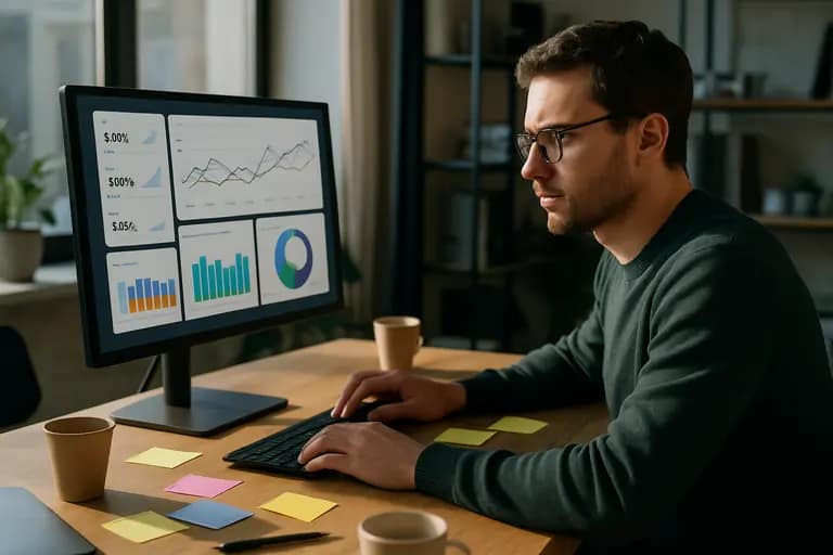 Analytics dashboard beside content quality notes and review records