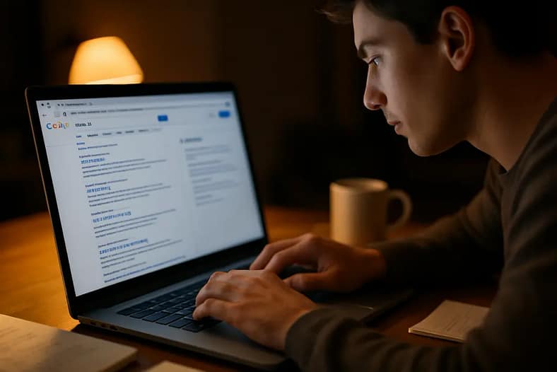 Editor reviewing AI Cited Search notes beside a content quality checklist