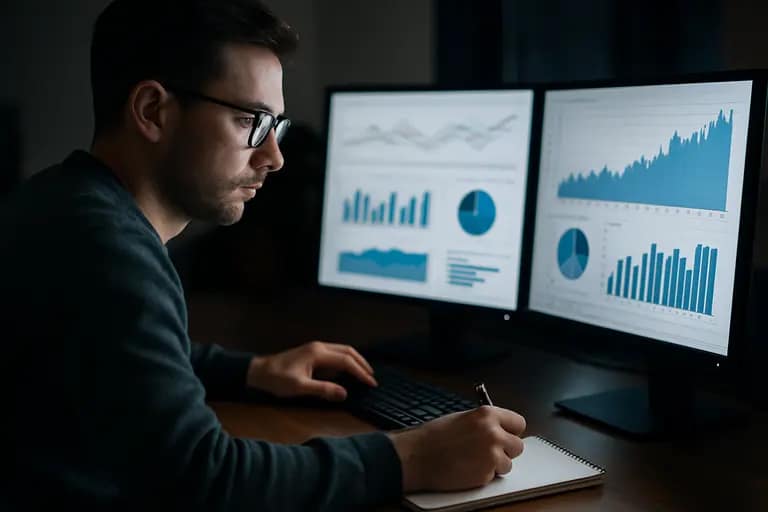 Analyst reviewing campaign placement and reach data on a laptop