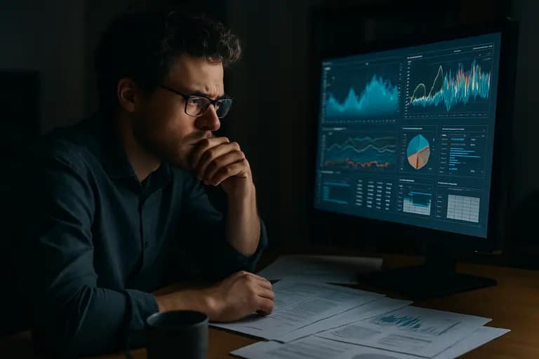 Analyst reviewing visibility metrics across several reporting screens