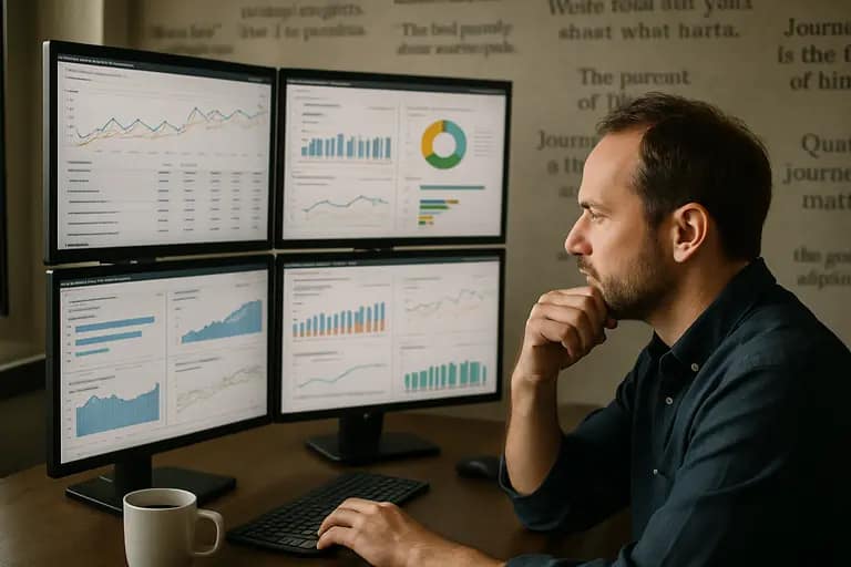 Content team reviewing article claims and campaign metrics