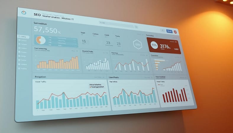 A data-driven dashboard showcasing an array of SEO performance metrics, displayed on a sleek, minimalist interface. The foreground features a series of crisp, informative charts and graphs, meticulously designed to provide deep insights into website traffic, keyword rankings, and user engagement. The middle ground includes various analytic tools and interfaces, while the background is a subtle, muted tone, allowing the metrics to take center stage. Warm, directional lighting casts a subtle glow, enhancing the sense of professionalism and sophistication. The overall mood is one of analytical clarity, empowering the user to make data-driven decisions to optimize their search engine strategy. A data-driven dashboard showcasing an array of SEO performance metrics, displayed on a sleek, minimalist interface. The foreground features a series of crisp, informative charts and graphs, meticulously designed to provide deep insights into website traffic, keyword rankings, and user engagement. The middle ground includes various analytic tools and interfaces, while the background is a subtle, muted tone, allowing the metrics to take center stage. Warm, directional lighting casts a subtle glow, enhancing the sense of professionalism and sophistication. The overall mood is one of analytical clarity, empowering the user to make data-driven decisions to optimize their search engine strategy.