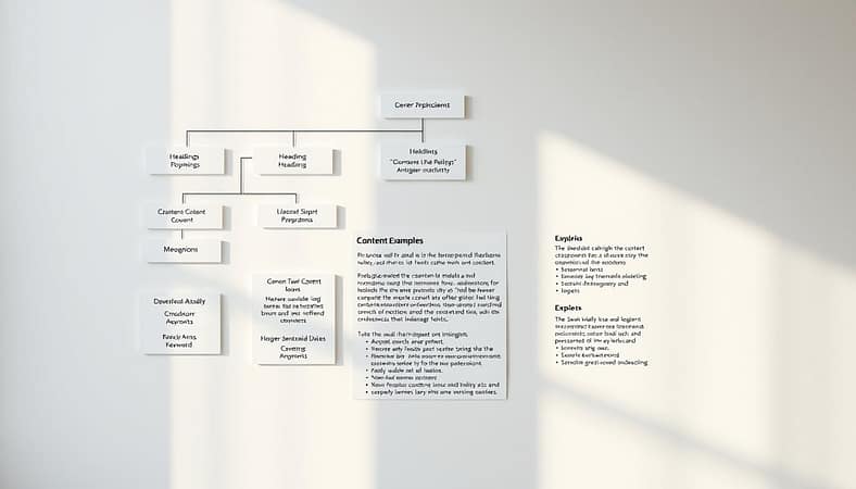 A well-organized content structure, illuminated by soft, natural light, is displayed on a clean, minimalist background. In the foreground, a series of interconnected boxes and diagrams illustrate the hierarchical arrangement of headings, subheadings, and paragraphs. The middle ground features meticulously crafted content examples, demonstrating the strategic use of keywords, formatting, and multimedia elements. In the background, a faint grid pattern suggests the underlying framework that supports the content's logical flow and optimal search engine visibility. The overall atmosphere conveys a sense of clarity, organization, and attention to detail, reflecting the principles of effective content structuring for SEO. A well-organized content structure, illuminated by soft, natural light, is displayed on a clean, minimalist background. In the foreground, a series of interconnected boxes and diagrams illustrate the hierarchical arrangement of headings, subheadings, and paragraphs. The middle ground features meticulously crafted content examples, demonstrating the strategic use of keywords, formatting, and multimedia elements. In the background, a faint grid pattern suggests the underlying framework that supports the content's logical flow and optimal search engine visibility. The overall atmosphere conveys a sense of clarity, organization, and attention to detail, reflecting the principles of effective content structuring for SEO.
