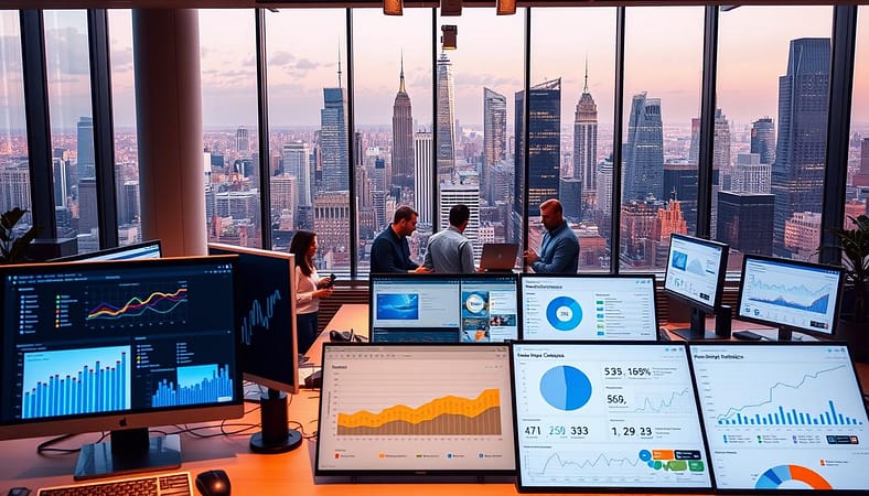 A modern office space with an array of user analytics tools on display. In the foreground, sleek desktop computers and touchscreen displays showcase insightful user behavior visualizations and data dashboards. In the middle ground, engineers and data analysts huddle around a large conference table, discussing the latest findings from these powerful tools. The background features floor-to-ceiling windows overlooking a bustling city skyline, bathed in warm, natural lighting that creates a sense of productivity and innovation. The overall scene conveys a data-driven, user-centric approach to product development and customer experience optimization. A modern office space with an array of user analytics tools on display. In the foreground, sleek desktop computers and touchscreen displays showcase insightful user behavior visualizations and data dashboards. In the middle ground, engineers and data analysts huddle around a large conference table, discussing the latest findings from these powerful tools. The background features floor-to-ceiling windows overlooking a bustling city skyline, bathed in warm, natural lighting that creates a sense of productivity and innovation. The overall scene conveys a data-driven, user-centric approach to product development and customer experience optimization.