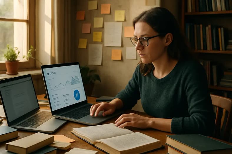 Analyst reviewing zero-click behavior trends on a content performance dashboard