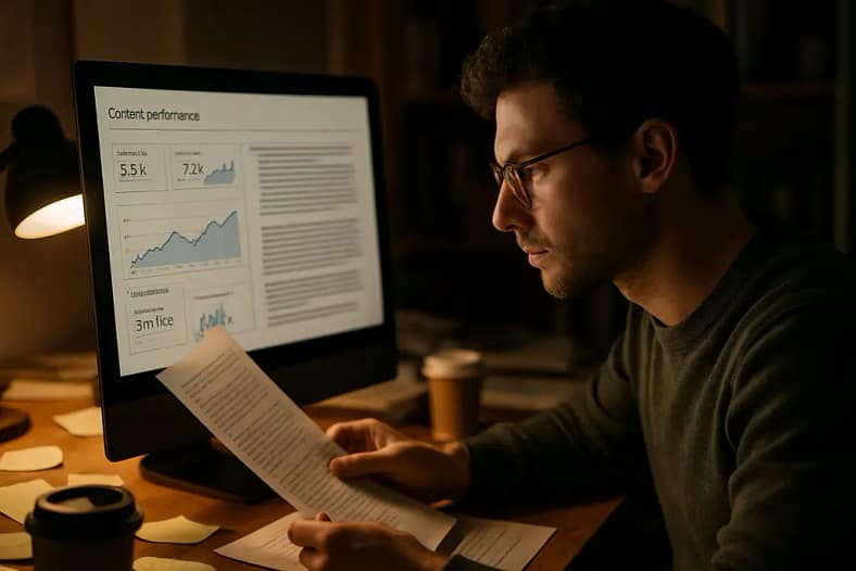 Editor reviewing content edits on a performance dashboard