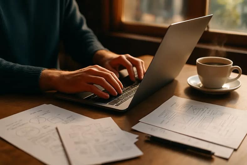 Editor planning Non-Commoditized Content with notes, sources, and article outline