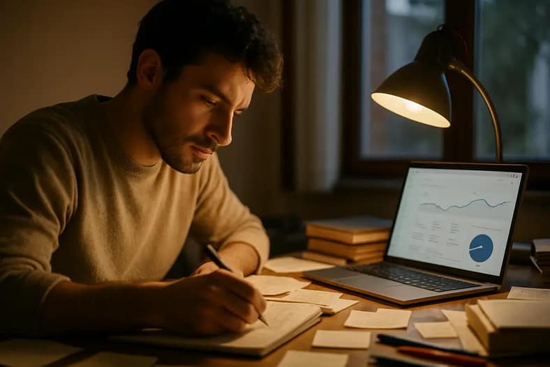 Editor reviewing User-Centric Content notes beside analytics charts